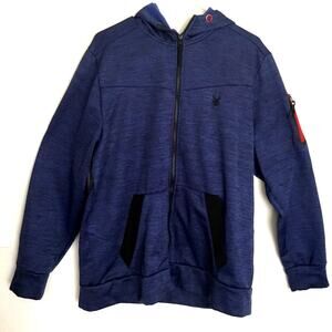 Spider Active Hooded Jacket Men Blue Black Fleece Lined Long Sleeve Sz XL